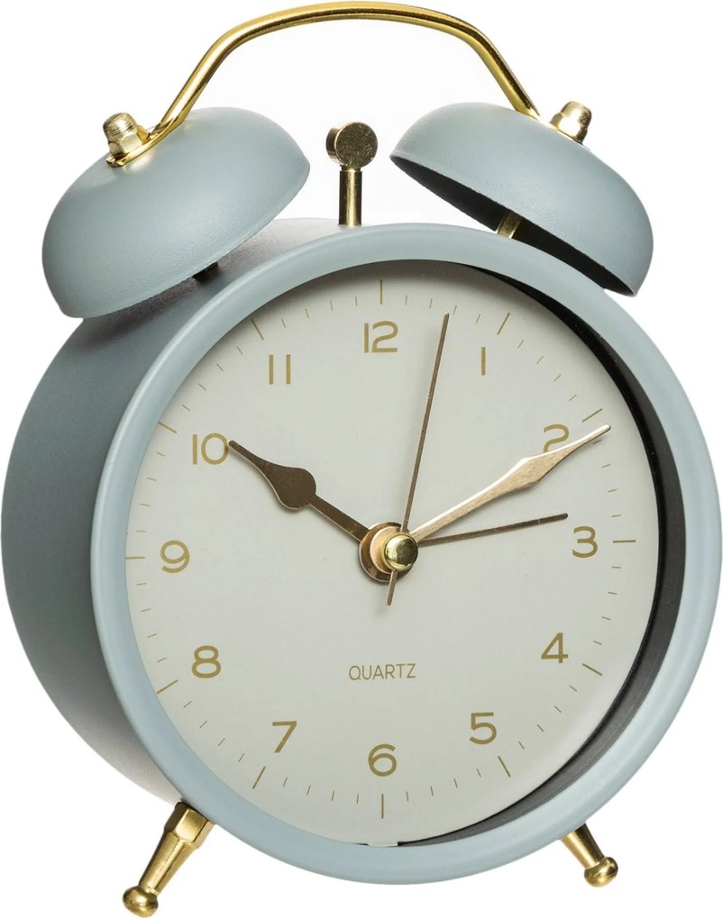Ceas de masa cu alarma cu limbii aurii, albastru deschis, 10 x 5,5 x 13,5 cm