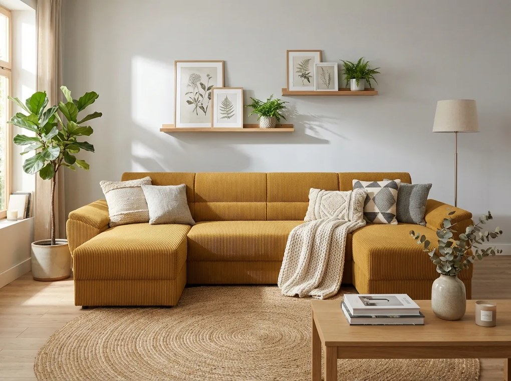 OFERTA Canapea extensibila in forma de U TAVERO 321x140 cm, mustar calitatea II