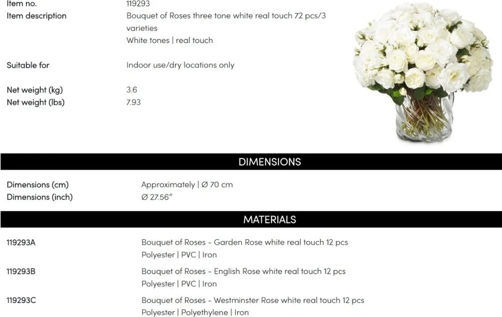 Buchet artificial LUX din 72 de trandafiri albi, Roses