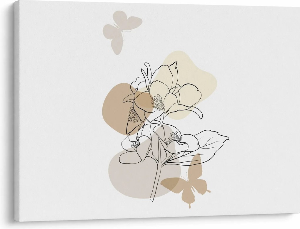 Tablou - Flori bej cu fluture N⁰1 (70x50 cm)