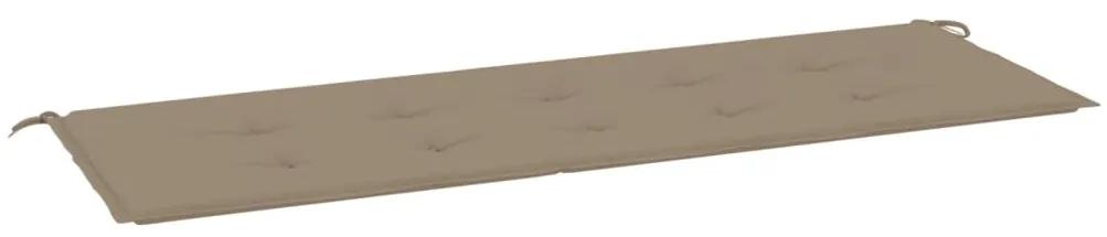 Banca gradina cu perna gri taupe, 150 cm, lemn masiv tec Gri taupe, 150 cm, 1