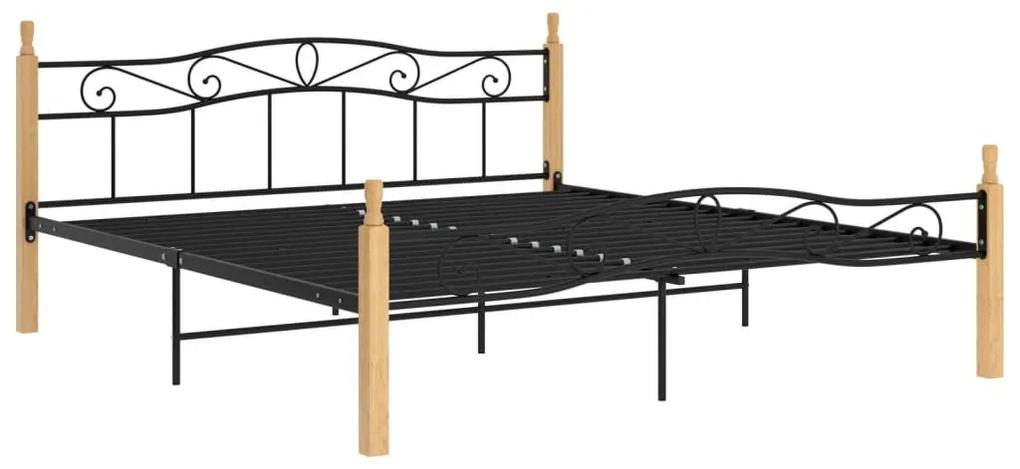 Cadru de pat, negru, 200x200 cm, metal si lemn masiv de stejar Maro deschis, 200 x 200 cm