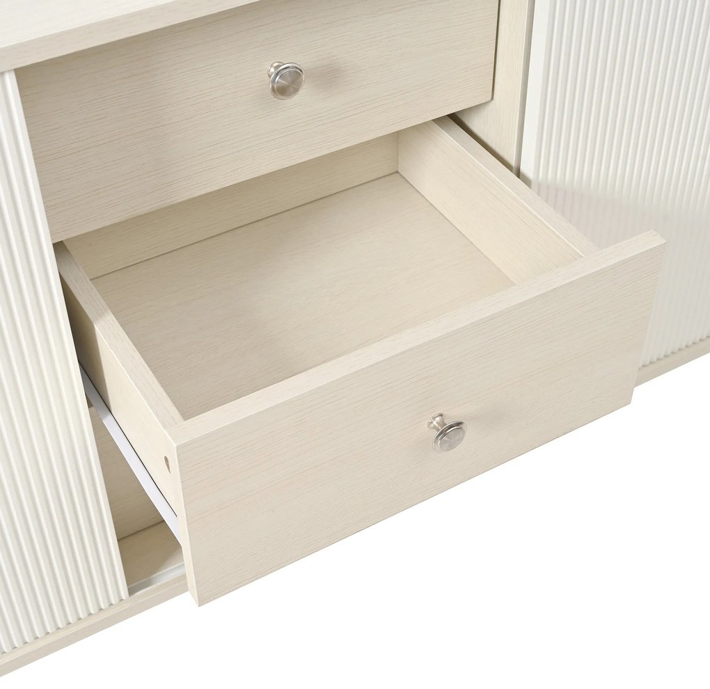 Comodă cu 3 sertare, uși glisante în dungi, 117,5x39,5x79 cm, Alb