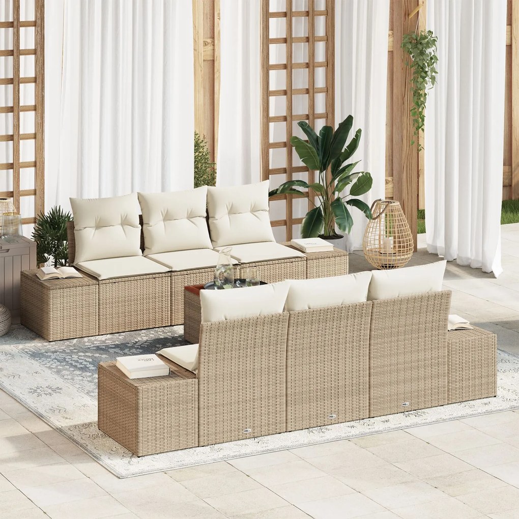 vidaXL Set de canapele pentru grădină cu pernă 7 pcs Bej Rattan poli