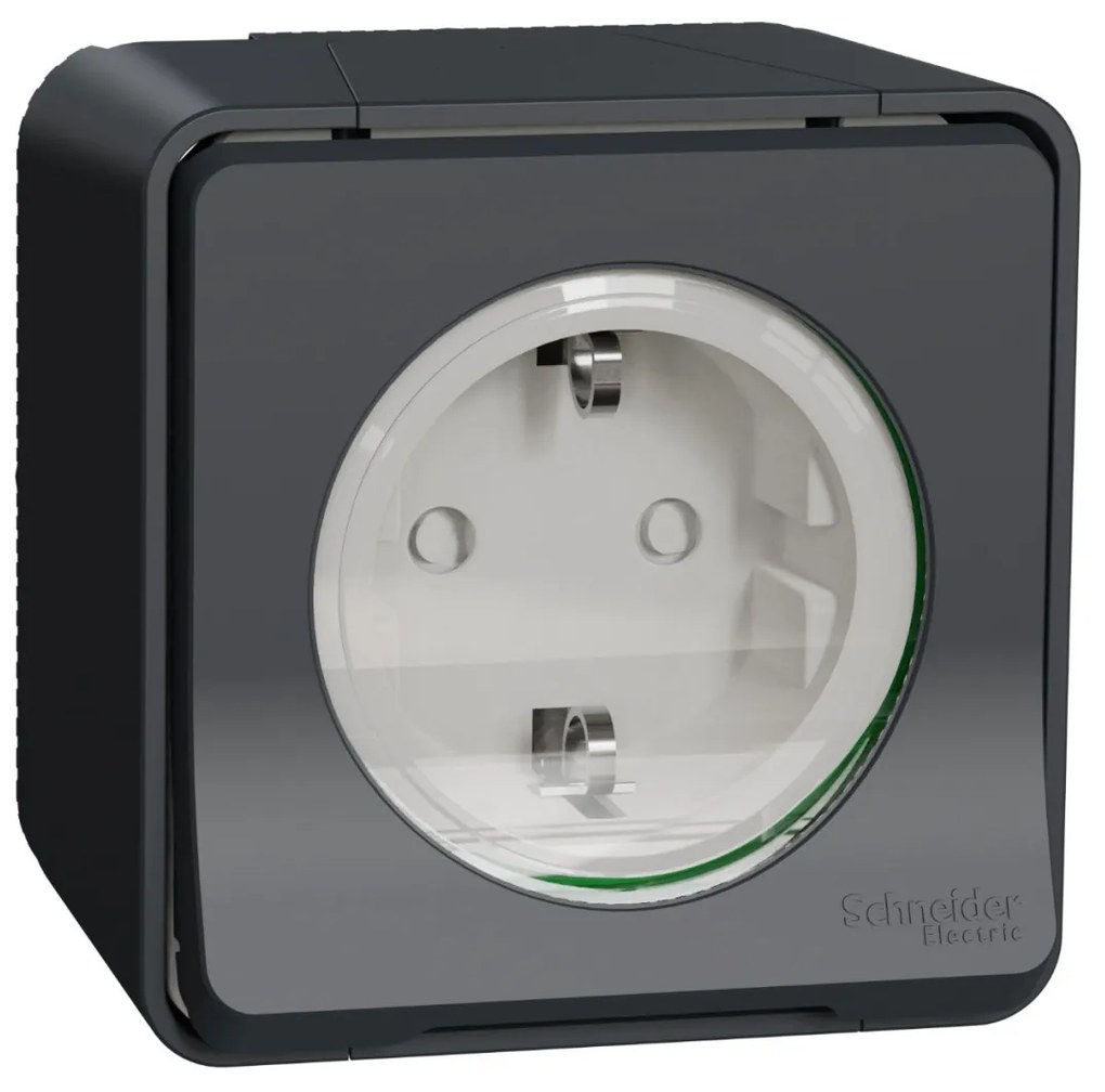 Priza simpla cu impamantare si capac Schneider Mureva, 16A, IP55, antracit