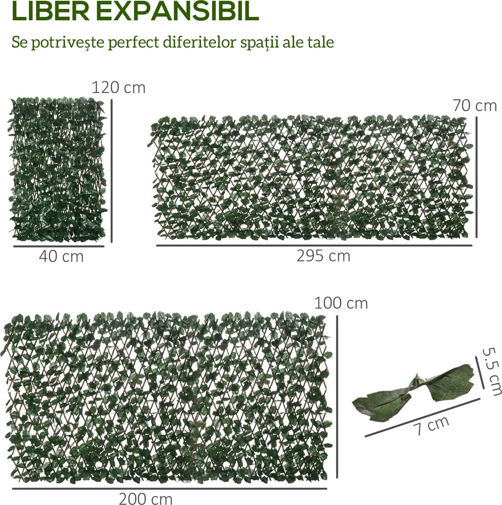 Outsunny Gard Artificial Extensibil cu 2 Secțiuni din Poliester și Ratan, 200x100 cm, Verde | Aosom Romania
