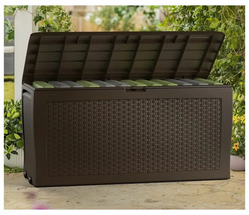 Cutie de depozitare Keter Garden Samoa Rattan maro270 l, 117 x 57 x 45 cm
