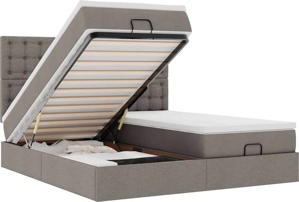 vidaXL Cadru de pat otoman cu saltele Taupe 200x200cm țesătură