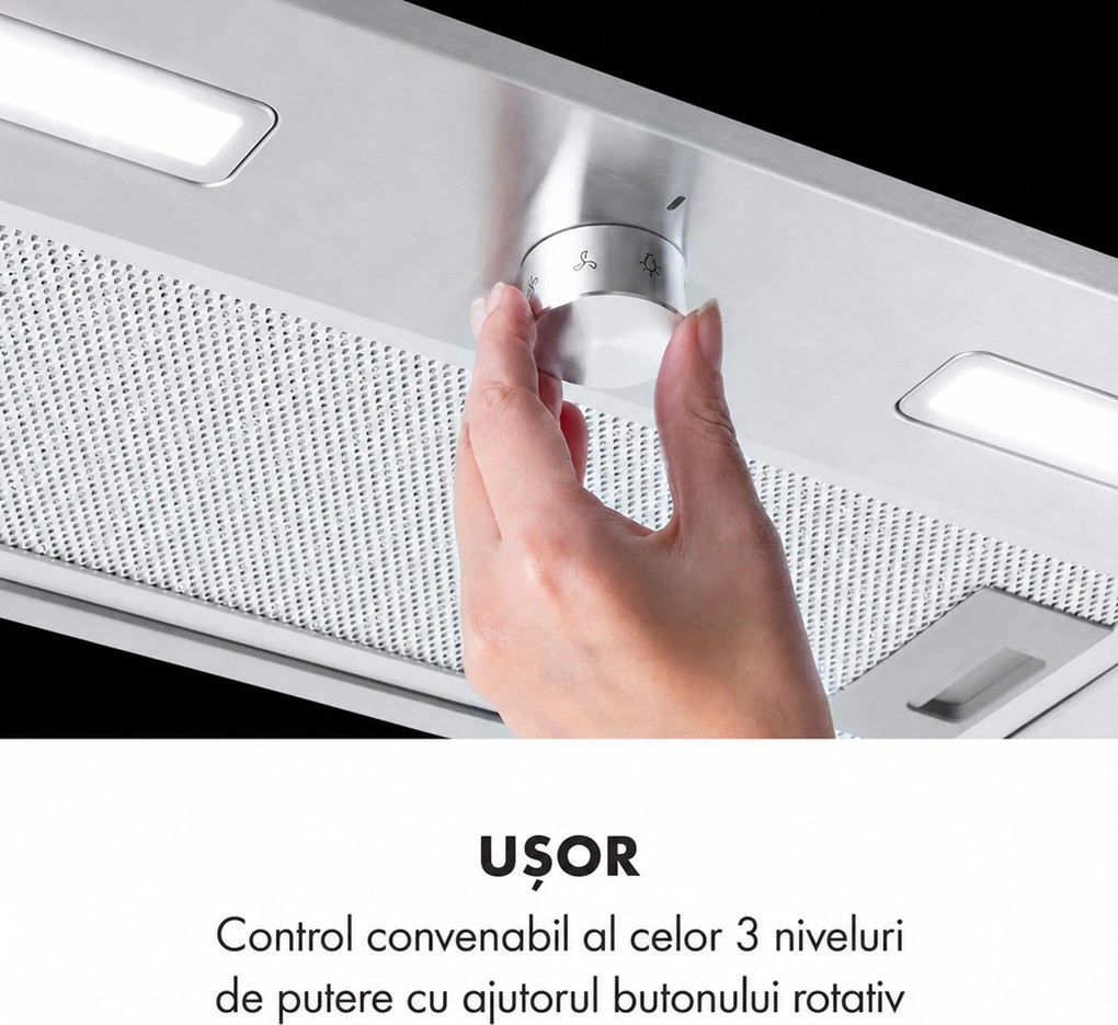 Klarstein Simplica, hotă, încorporat, 52 cm, extracție aerului: 440 m³ / h, LED, oțel inoxidabil
