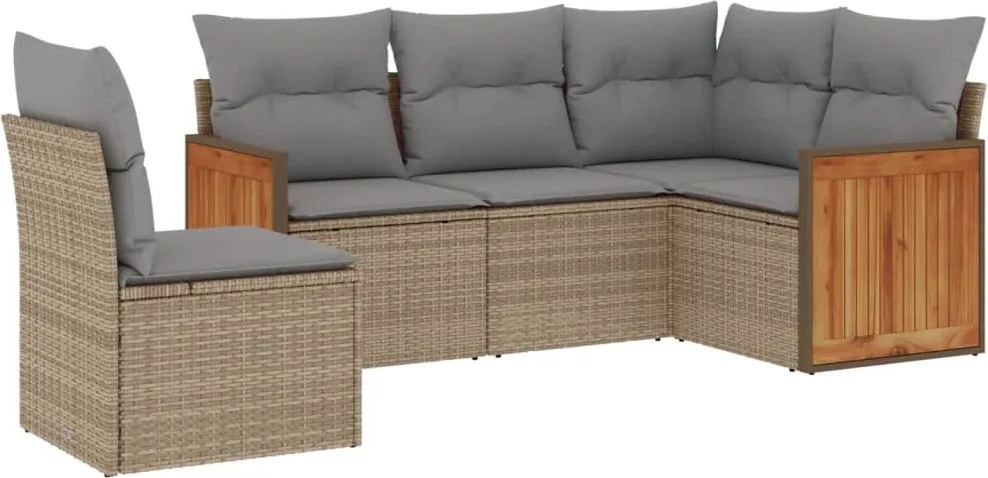 vidaXL Set canapele de grădină cu perne, 5 piese, bej, poliratan