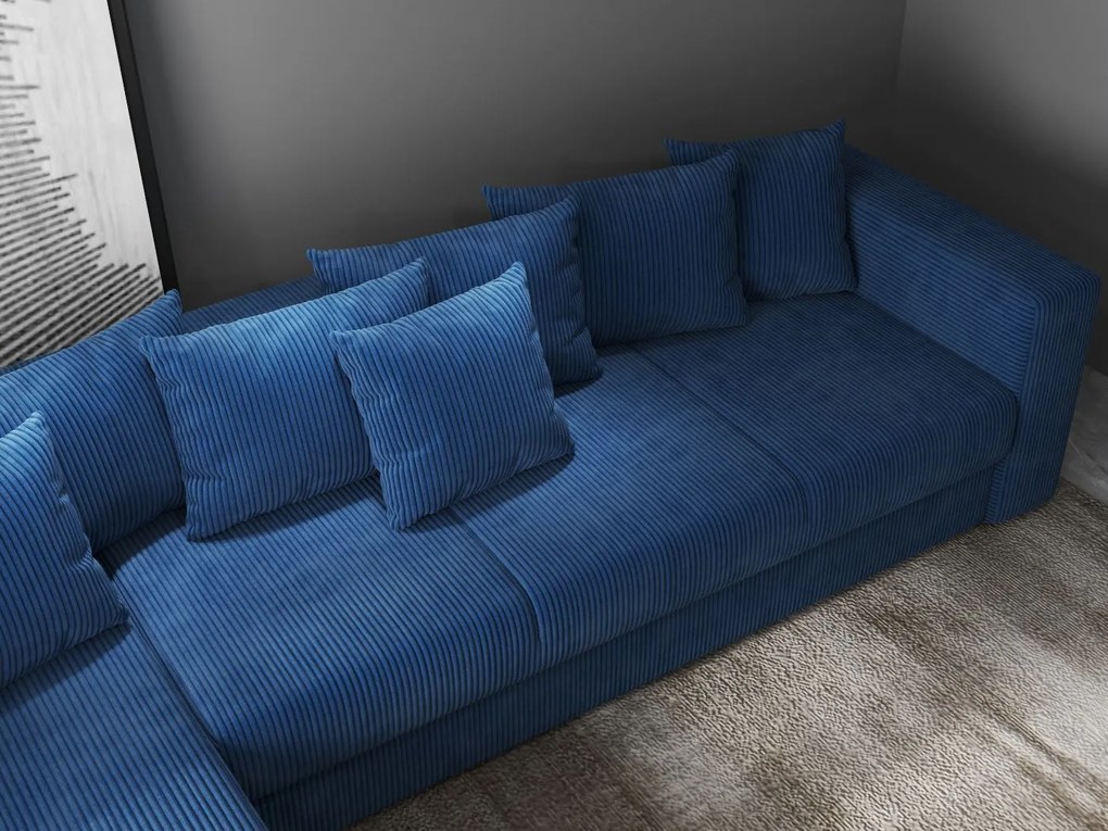 Colțar extensibil dumonde cu ladă de depozitare si sezut confortabil din spuma high-density, Gloria Zoom Blue II 320x183 cm