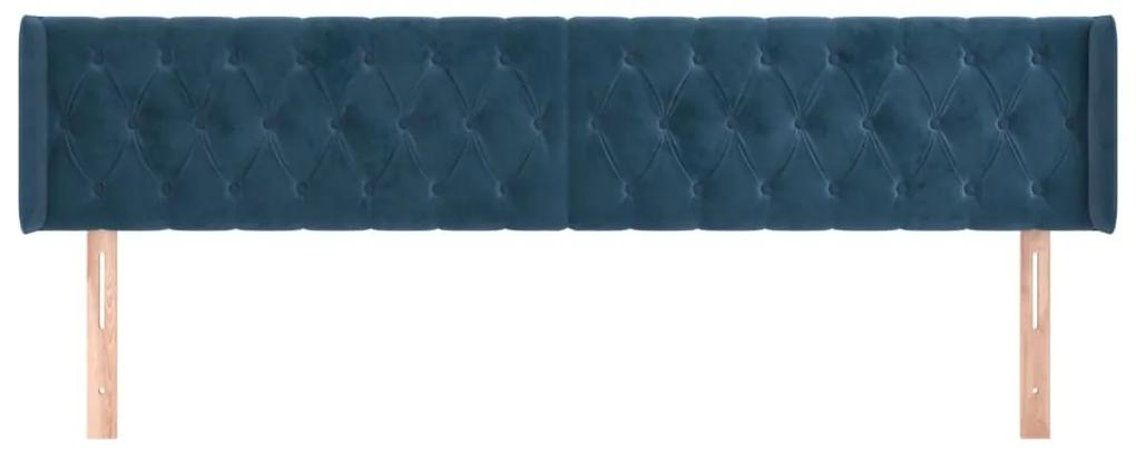 Tablie pat cu aripioare albastru inchis 183x16x78 88 cm catifea 1, Albastru inchis, 183 x 16 x 78 88 cm