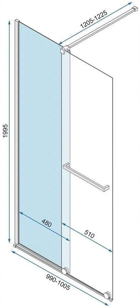 Paravan dus walk-in Cortis negru - 100x195 cm