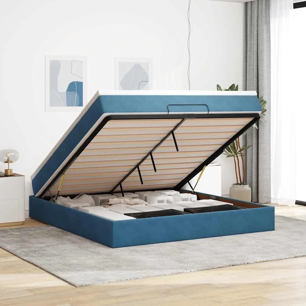 vidaXL Cadru de pat otoman cu saltea Albastru închis 160x200cm catifea