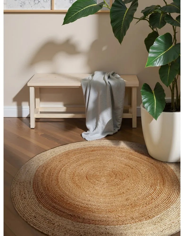 Covor în culoare naturală reversibil, țesut manual rotund din iută ø 200 cm Jutta Gold – Hanse Home