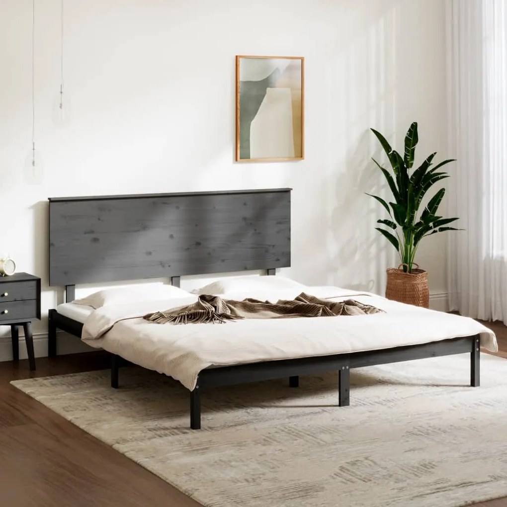 3104825 vidaXL Cadru de pat, gri, 200x200 cm, lemn masiv de pin