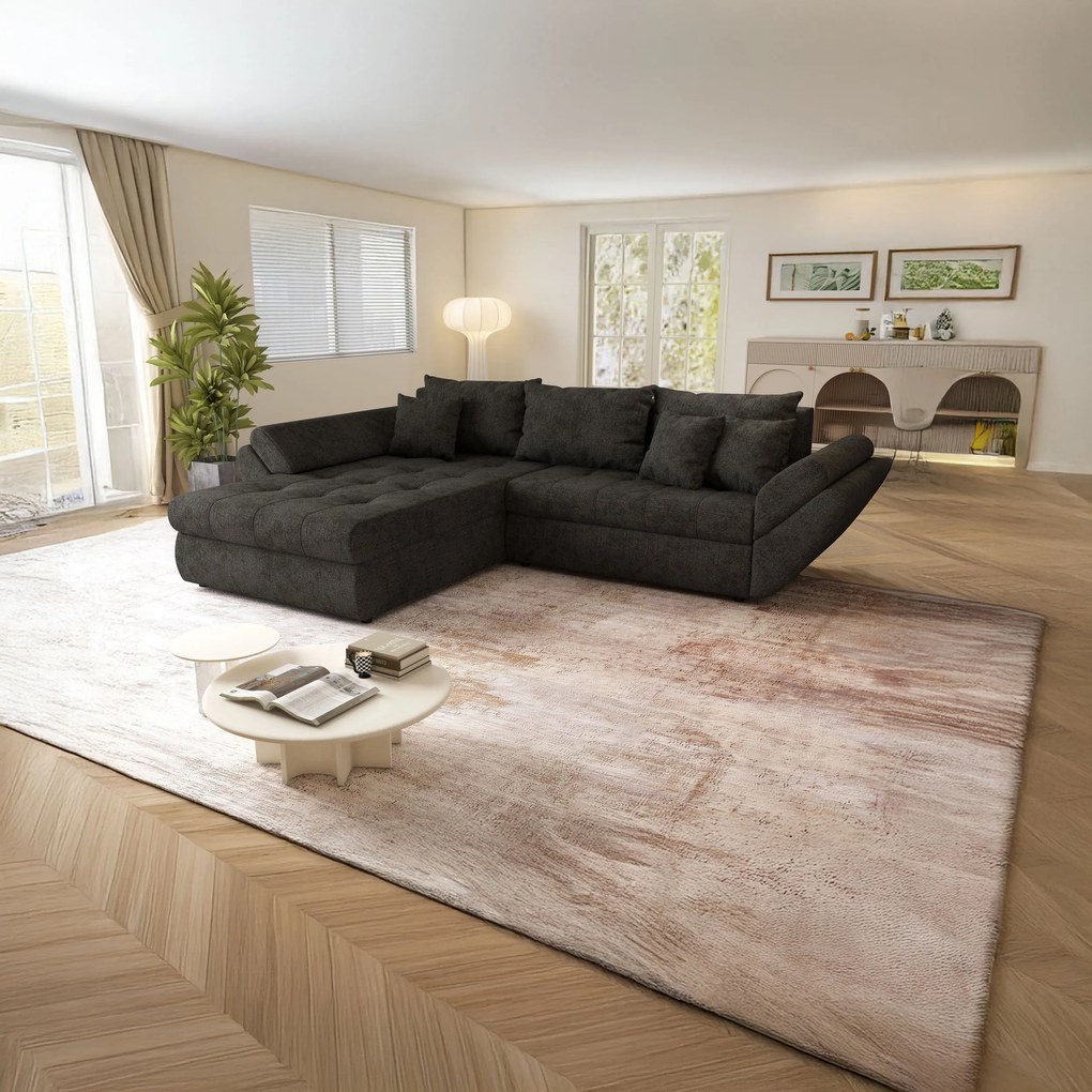 Colțar extensibil dumonde cu ladă de depozitare si sezut confortabil din spuma high-density, Loana Enjoy Black II 270x185 cm