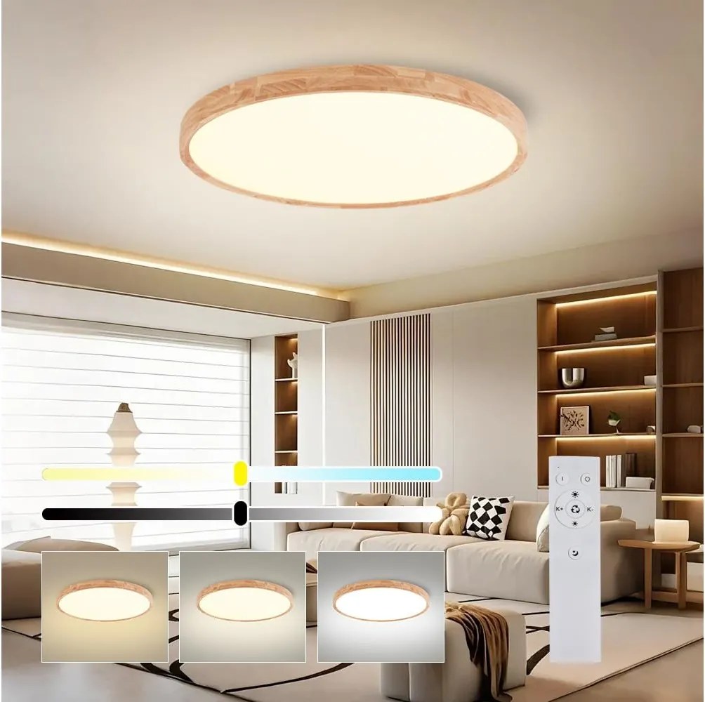 Brilagi - Corp de iluminat LED dimerizabil WOODROUND LED/70W/230V 3000-6000K Ø 80 cm + telecomandă