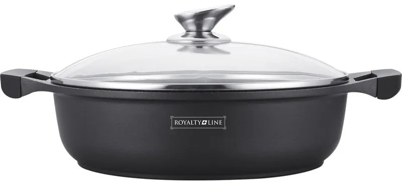 Cratiță marmorată antiaderentă 32 cm, 5.5L cu capac sticlă – Royalty Line RL-BR32ML, compatibilă inducție