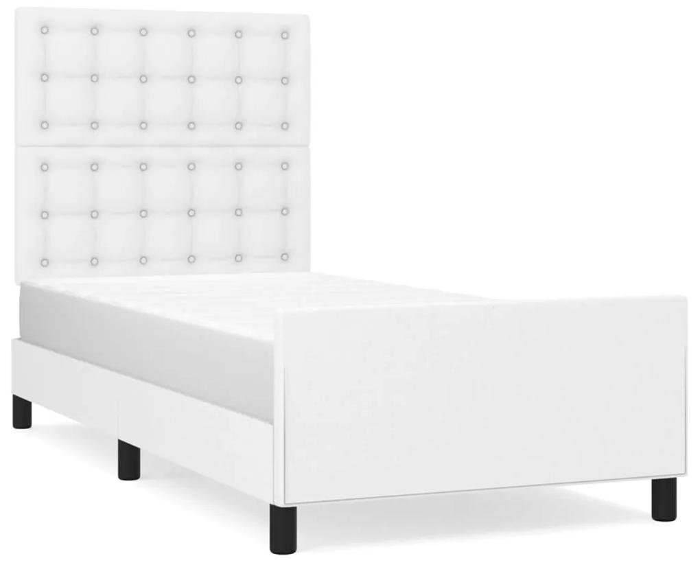 3125550 vidaXL Cadru de pat cu tăblie, alb, 90x200 cm, piele ecologică