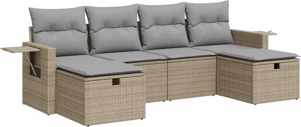 vidaXL Set canapele de grădină cu perne, 6 piese, bej, poliratan