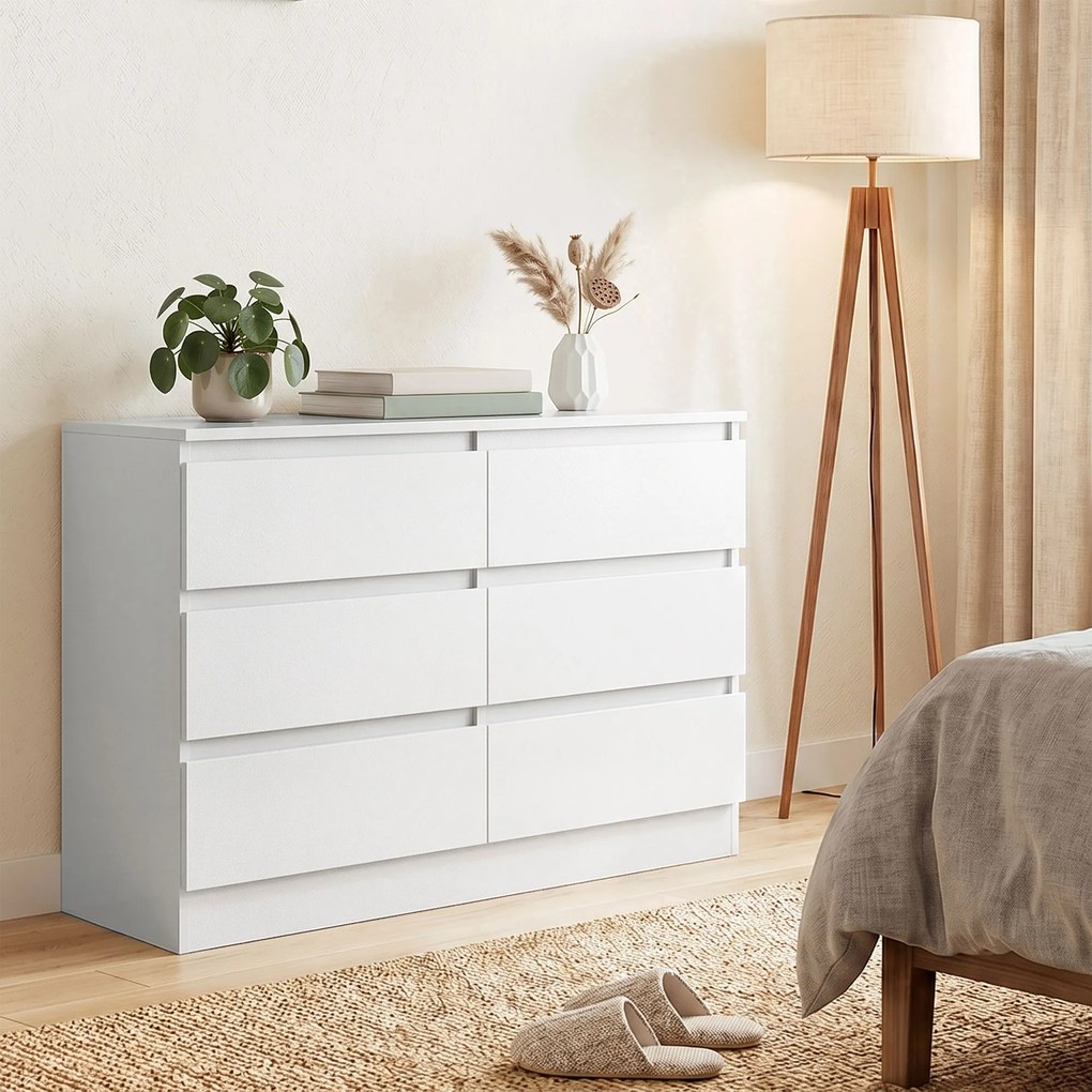 HOMCOM Comodă cu Sertare 6 Sertare Modernă cu Mânere Integrate Ascunse, Economisire Spațiu, PAL, 100x35x69 cm, Alb | Aosom Romania