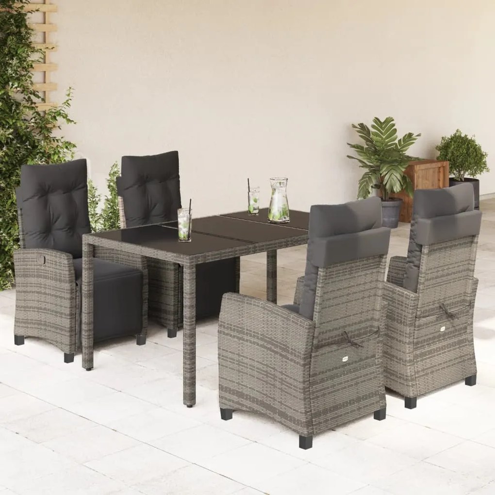 vidaXL Set mobilier de grădină cu perne, 5 piese, gri, poliratan