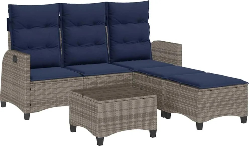 vidaXL Set canapea grădină 3 piese cu perne formă L polirattan gri