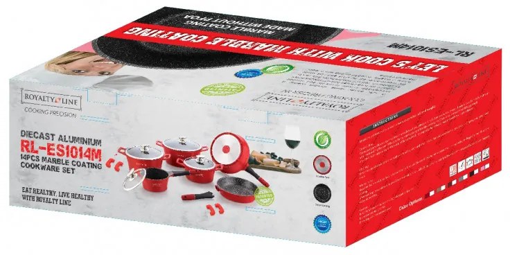 Set oale si tigai Royalty Line RL-ES1014M, Aluminiu turnat, 14 piese, Acoperire marmura, Argintiu