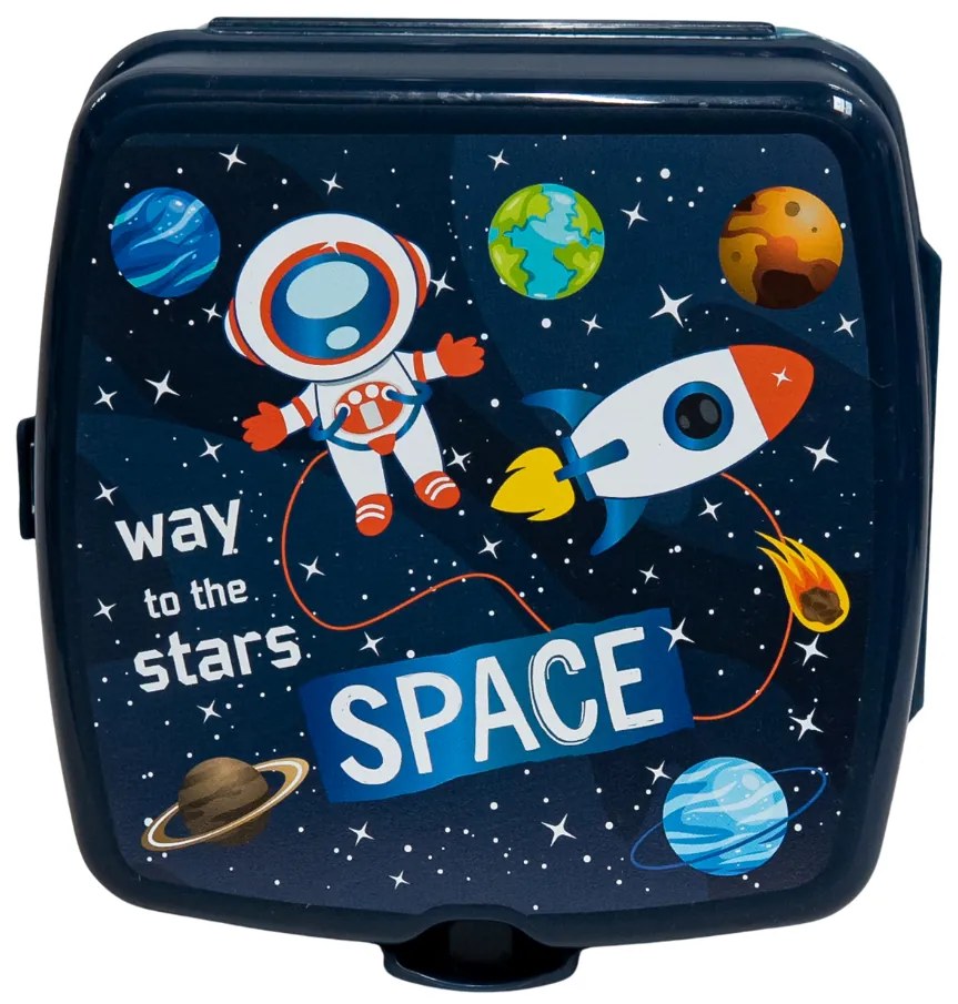 Cutie pentru depozitare mancare Model Astronaut, compartimentata, include 2 tacamuri, 15x14x9 cm