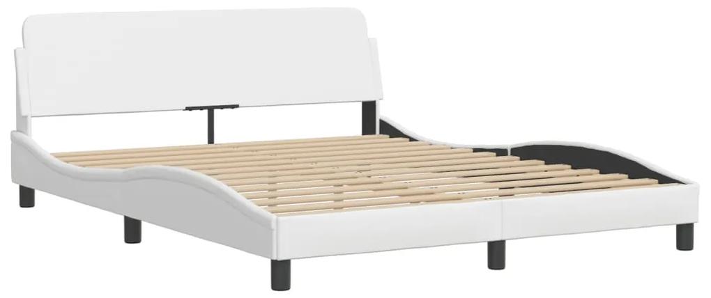 373219 vidaXL Cadru de pat cu tăblie, alb, 160x200 cm, piele ecologică