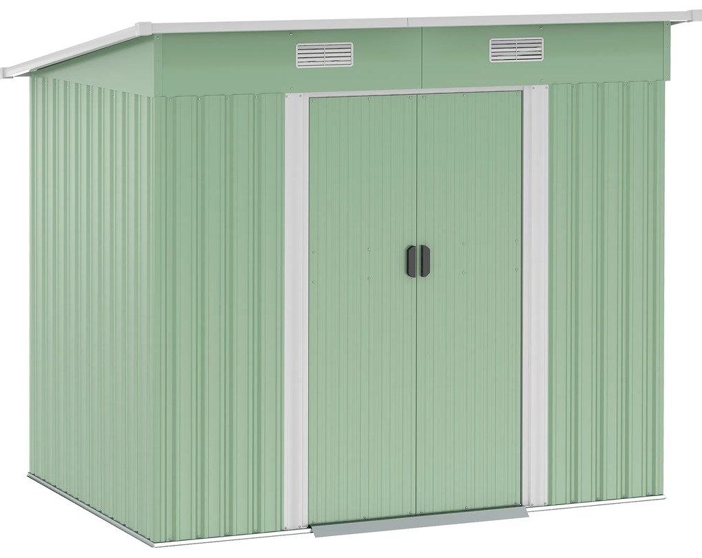 Outsunny Magazie de unelte din metal 2,3 m² 207 x 130 x 182 cm - Magazin pentru unelte cu acoperiș în pantă, fereastră, cadru de sol, verde | Aosom Romania