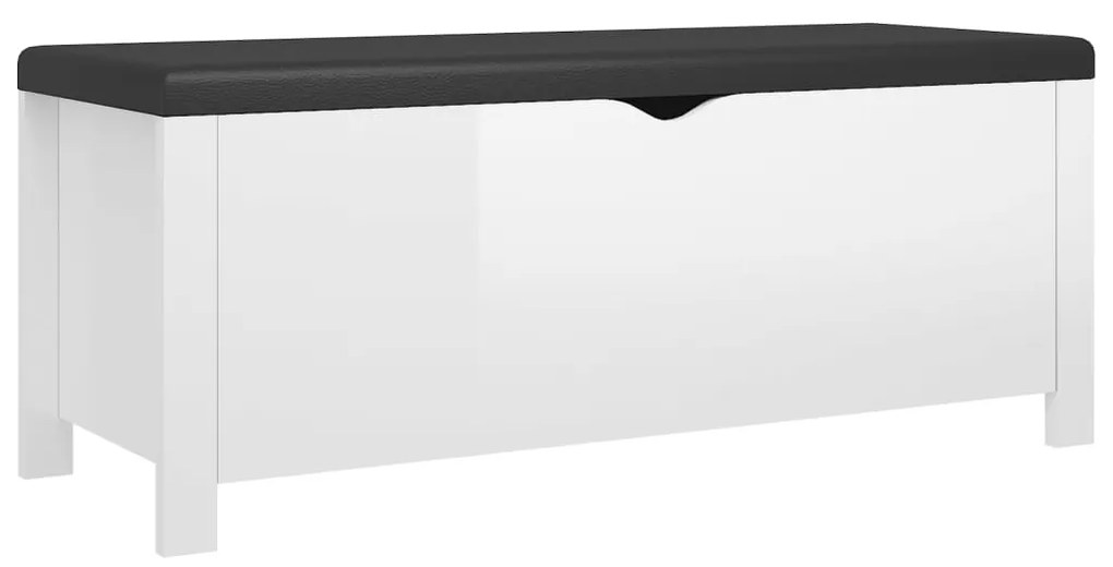 326774 vidaXL Cutie depozitare cu pernă, alb extralucios, 105x40x45 cm, lemn