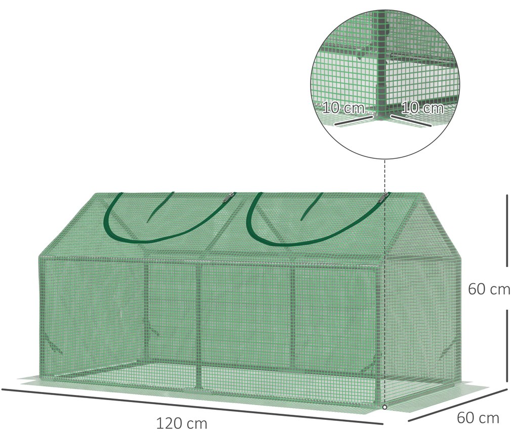 Outsunny Seră de Grădină Tip Cabană cu Acoperiș din PE, Seră pentru Grădină cu Țăruși și Margini Extinse, 120x60x60 cm, Verde | Aosom Romania