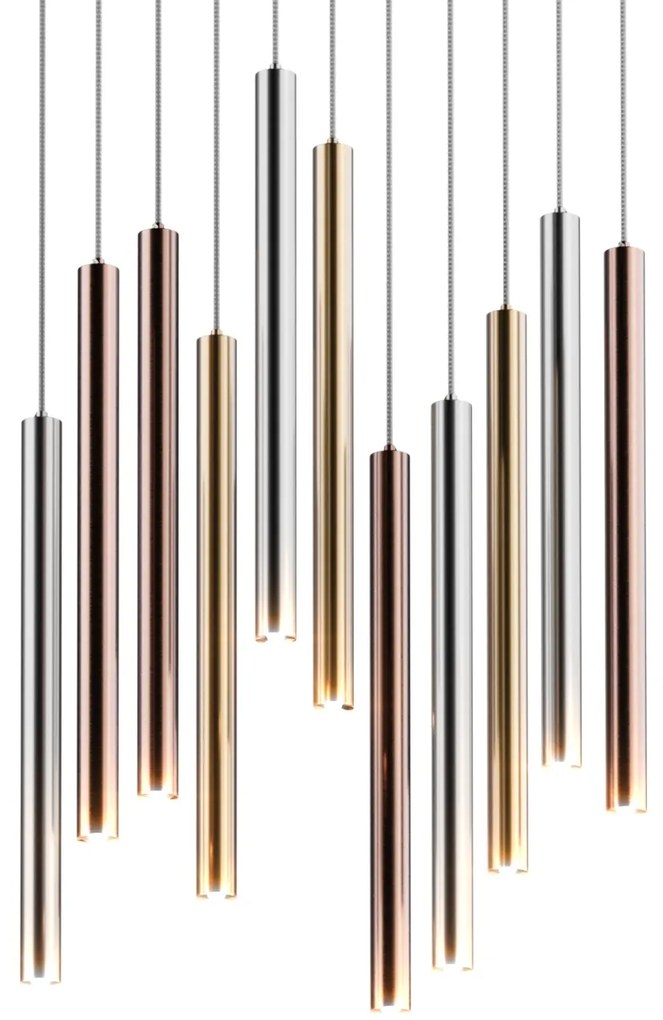 Lustra LED design minimalist cu 11 pendule LOYA crom/ auriu- french gold/ cupru
