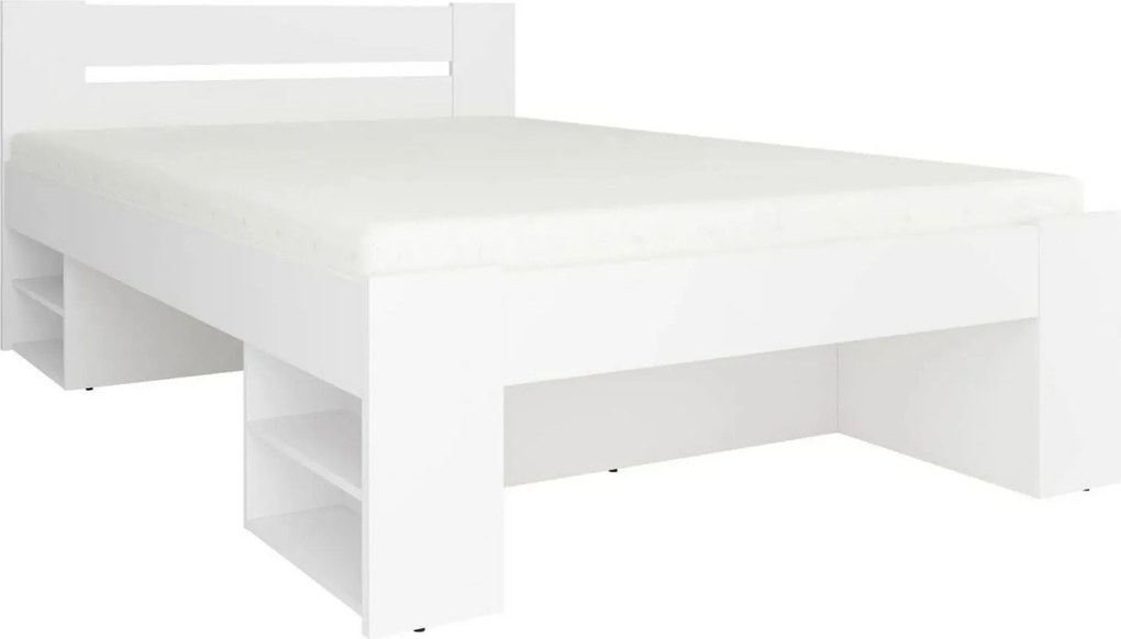 Cadru pat NEPO PLUS 140x200, alb, PAL laminat, cu spatiu depozitare