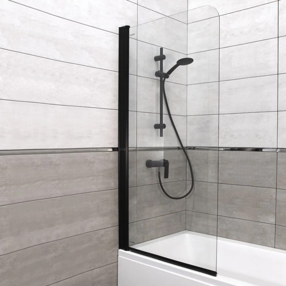 Paravan de baie Cristal 1 BL 150x80 cm, profil negru, sticlă transparentă