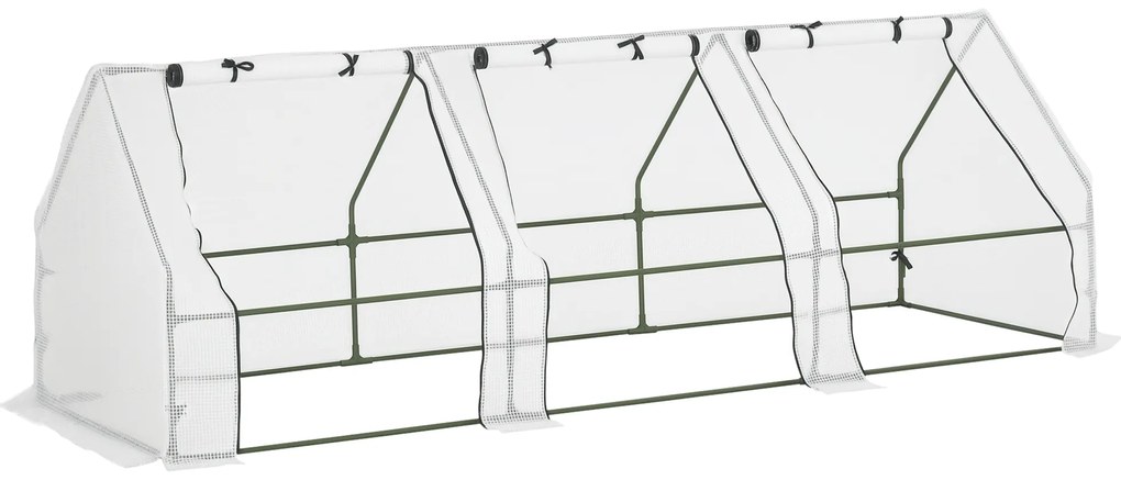 Outsunny Seră de Grădină Tip Tunel din PE pentru Cultivarea Plantelor și Florilor, cu Uși cu Fermoar, 270x90x90 cm, Alb | Aosom Romania