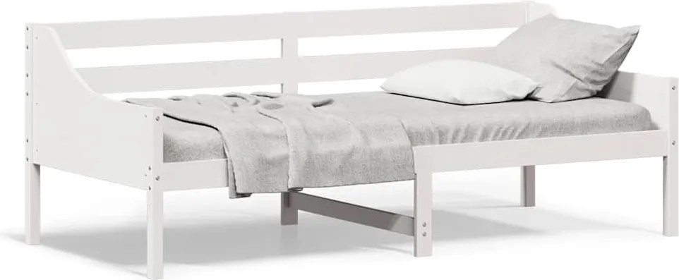 vidaXL Pat de zi fără saltea, alb, 90x200 cm, lemn masiv pin