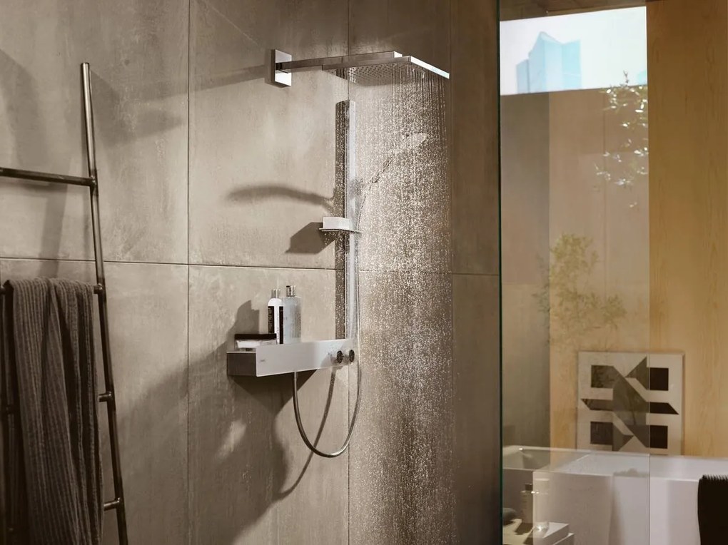 Dus fix Hansgrohe Raindance E 300 Air, prindere pe perete cu brat 390 mm, brushed black chrom - 26238340