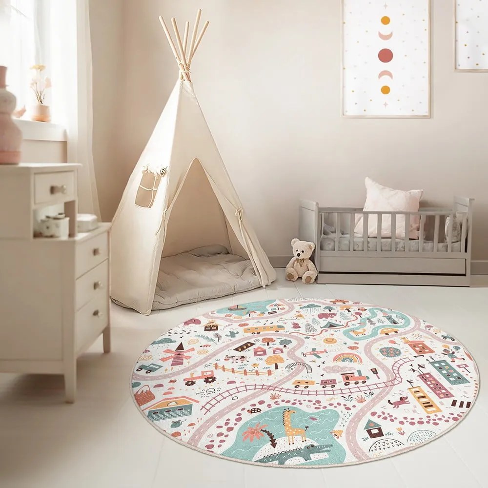 Covor de joacă pentru copii lavabil ø80 cm Furry World – Mila Home