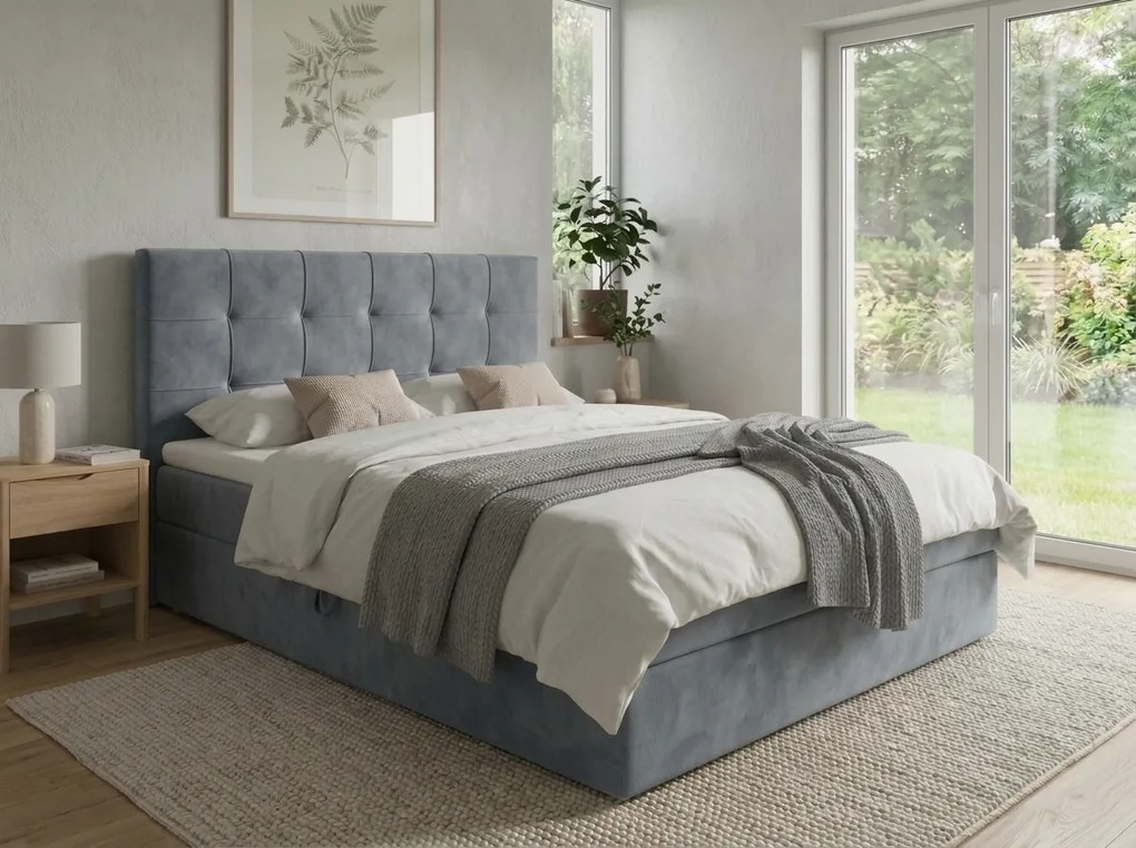 Pat tapițat boxspring DIRELIS TRINITY 140x200 cm gri Saltea: Saltea cu arcuri Bonell