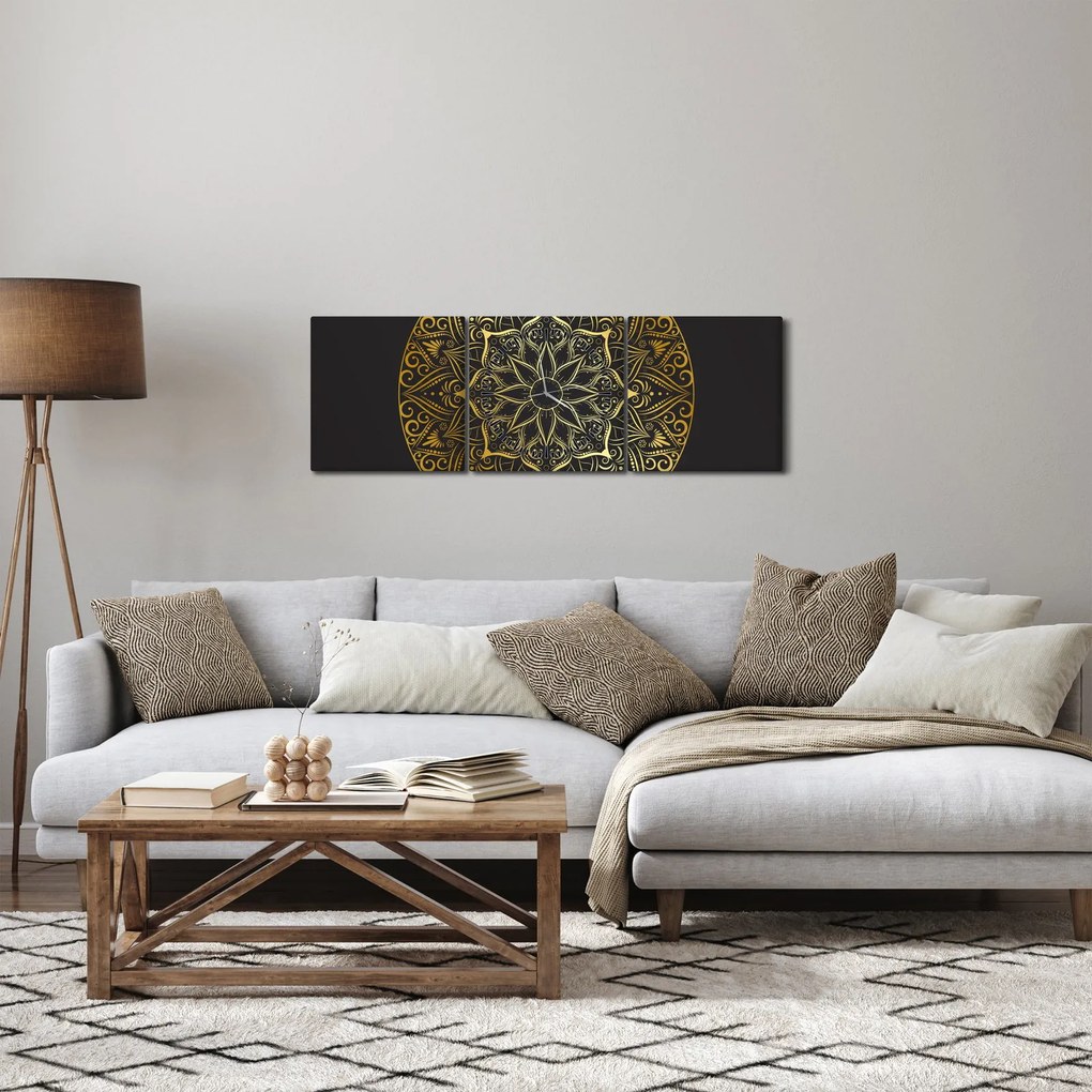 Tablou abstracției aurii (cu ceas) (90x30 cm)