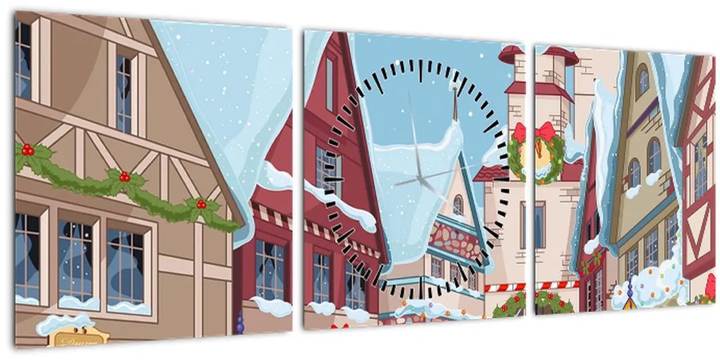 Tablou - Stradă de iarnă (cu ceas) (90x30 cm)