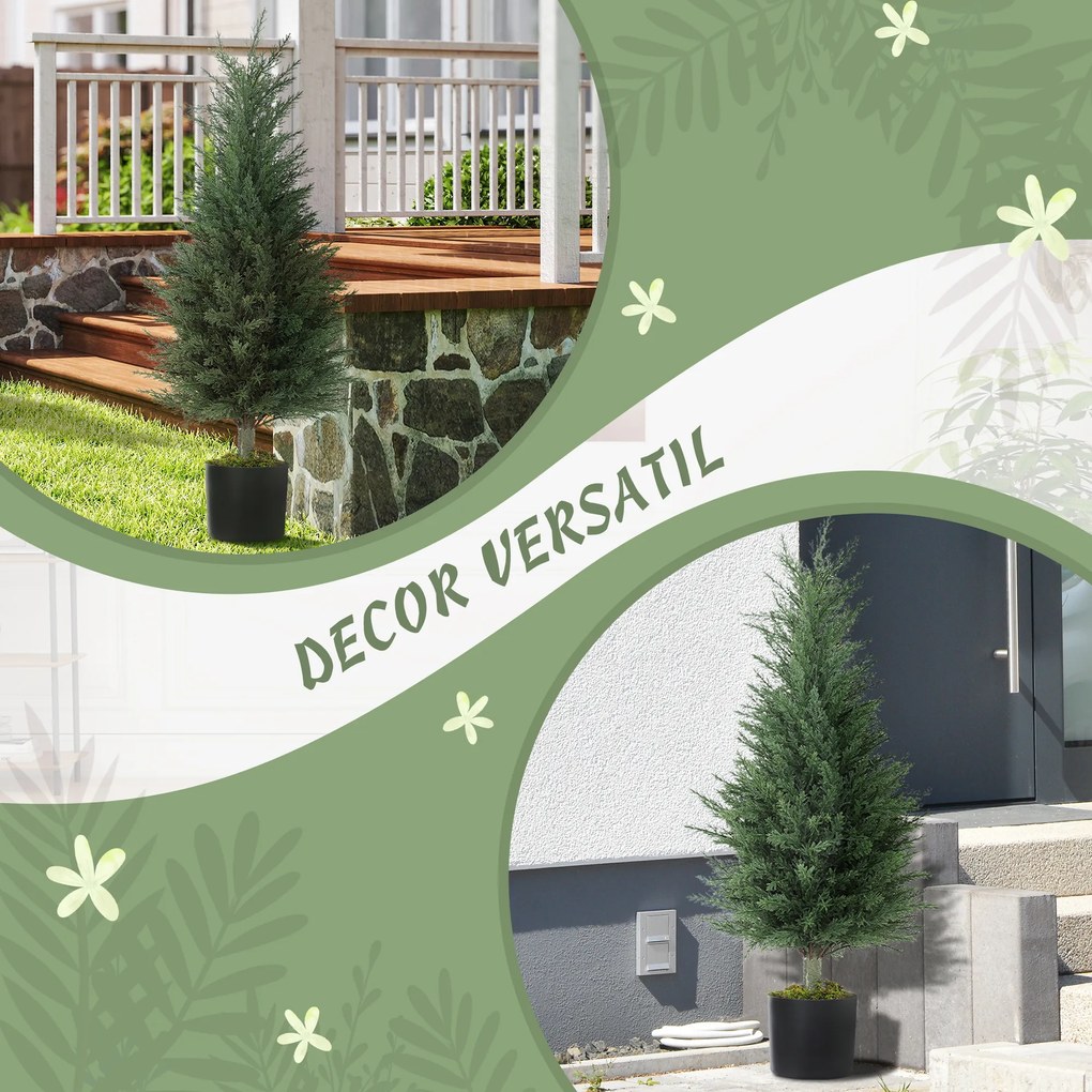 Outsunny Set 2 Plante Artificiale de Chiparos cu 362 Frunze și Ghiveci cu Ciment și Mușchi, Plante Rezistente la UV, Ø40x90 cm, Verde | Aosom Romania