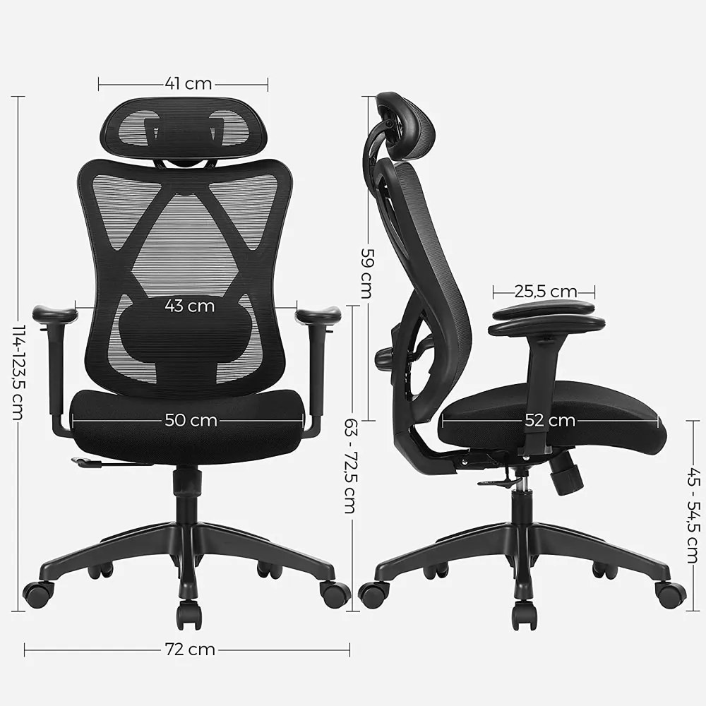 Scaun de birou cu tetieră MAGNUS, max. 150 kg, negru SongmicsHome
