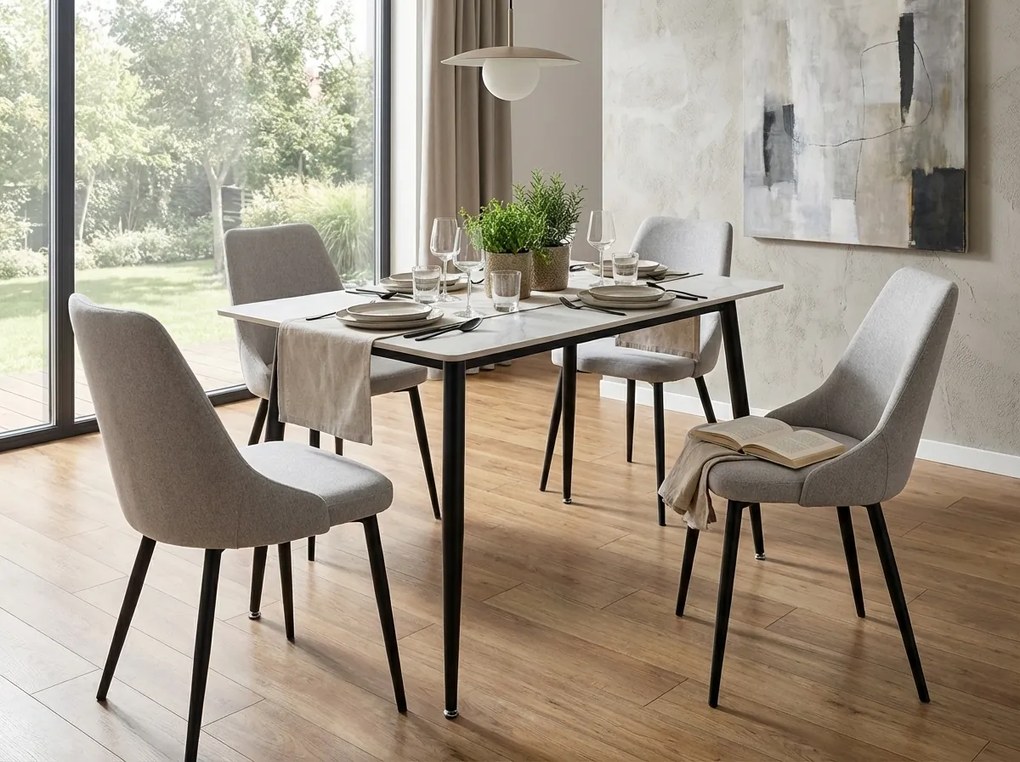 Masa de dining RION 130x70 cm cu blat ceramic, marmura alba
