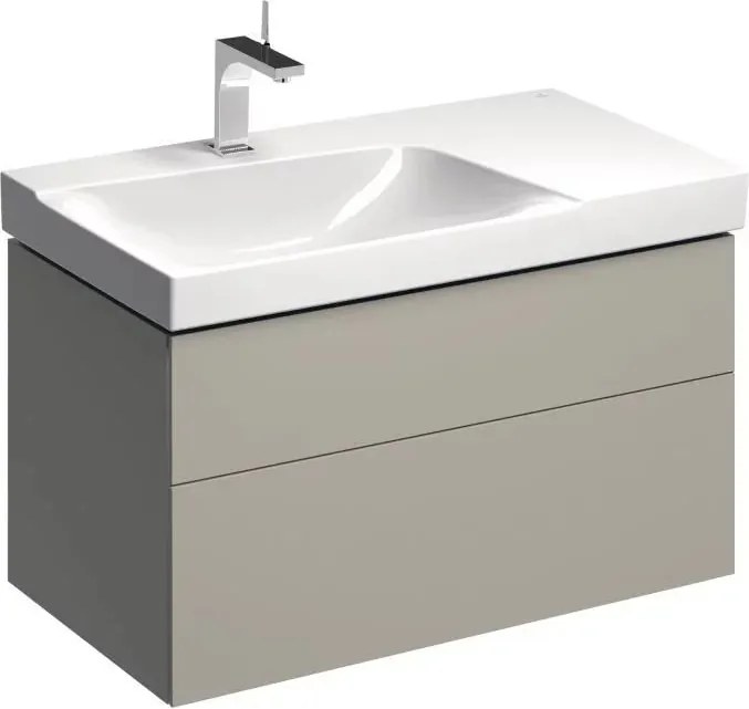Dulap baza pentru lavoar cu blat suspendat sifon stanga Geberit Xeno2 greige 2 sertare 88 cm