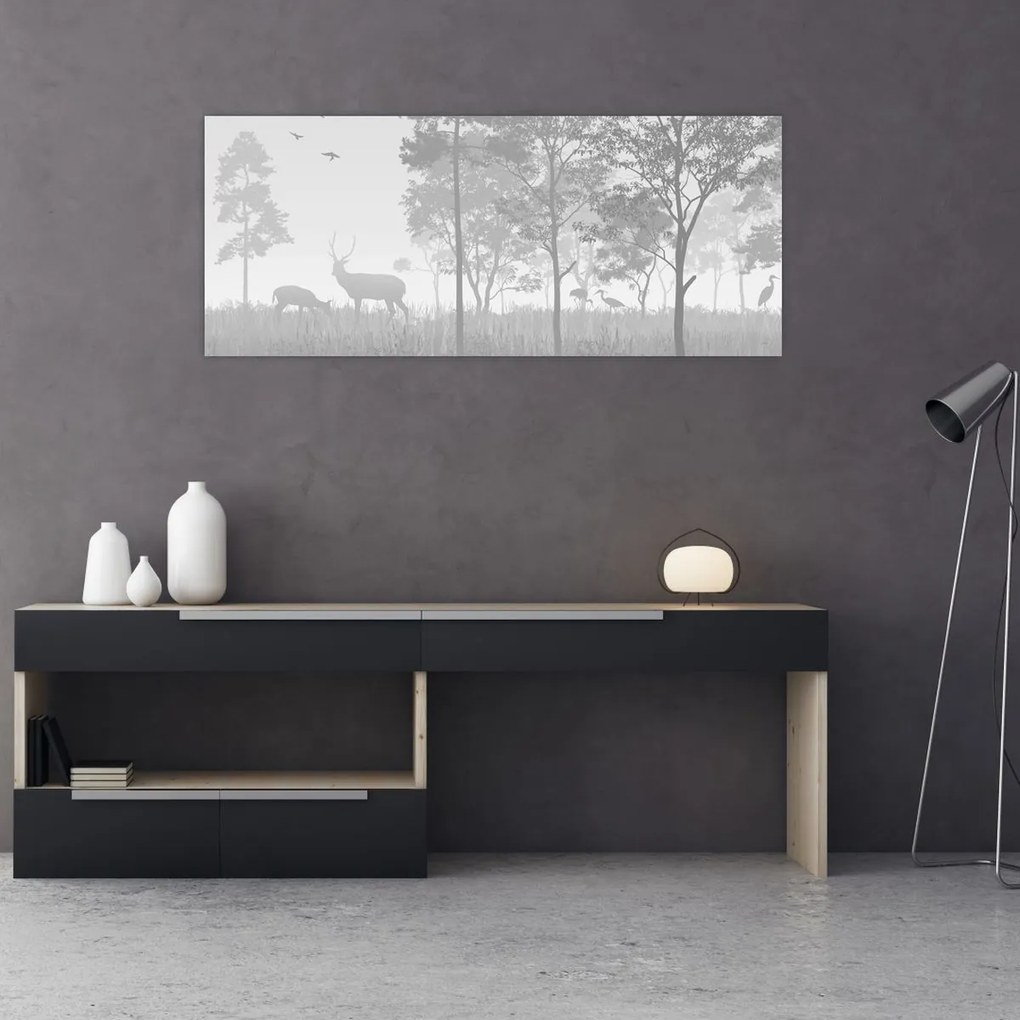 Tablou - Pajiște cu cerbi (120x50 cm)
