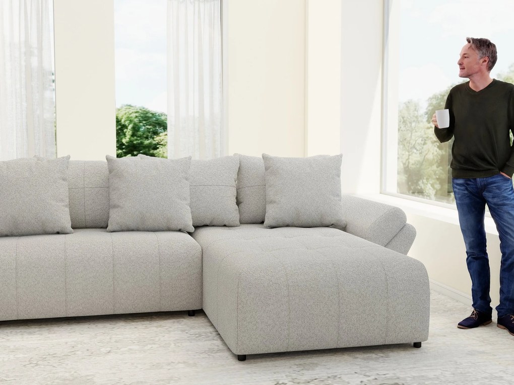 Colțar extensibil dumonde cu ladă de depozitare si sezut confortabil din spuma high-density, Berlin U Euphoria Dove 380x180 cm